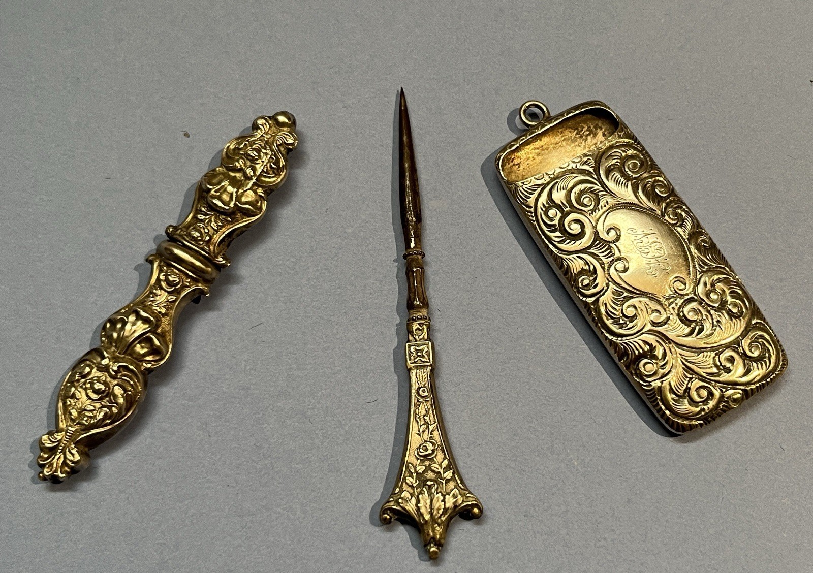 Vintage Sterling Silver Open Needle holder,  Needle Case, Awl or Punch