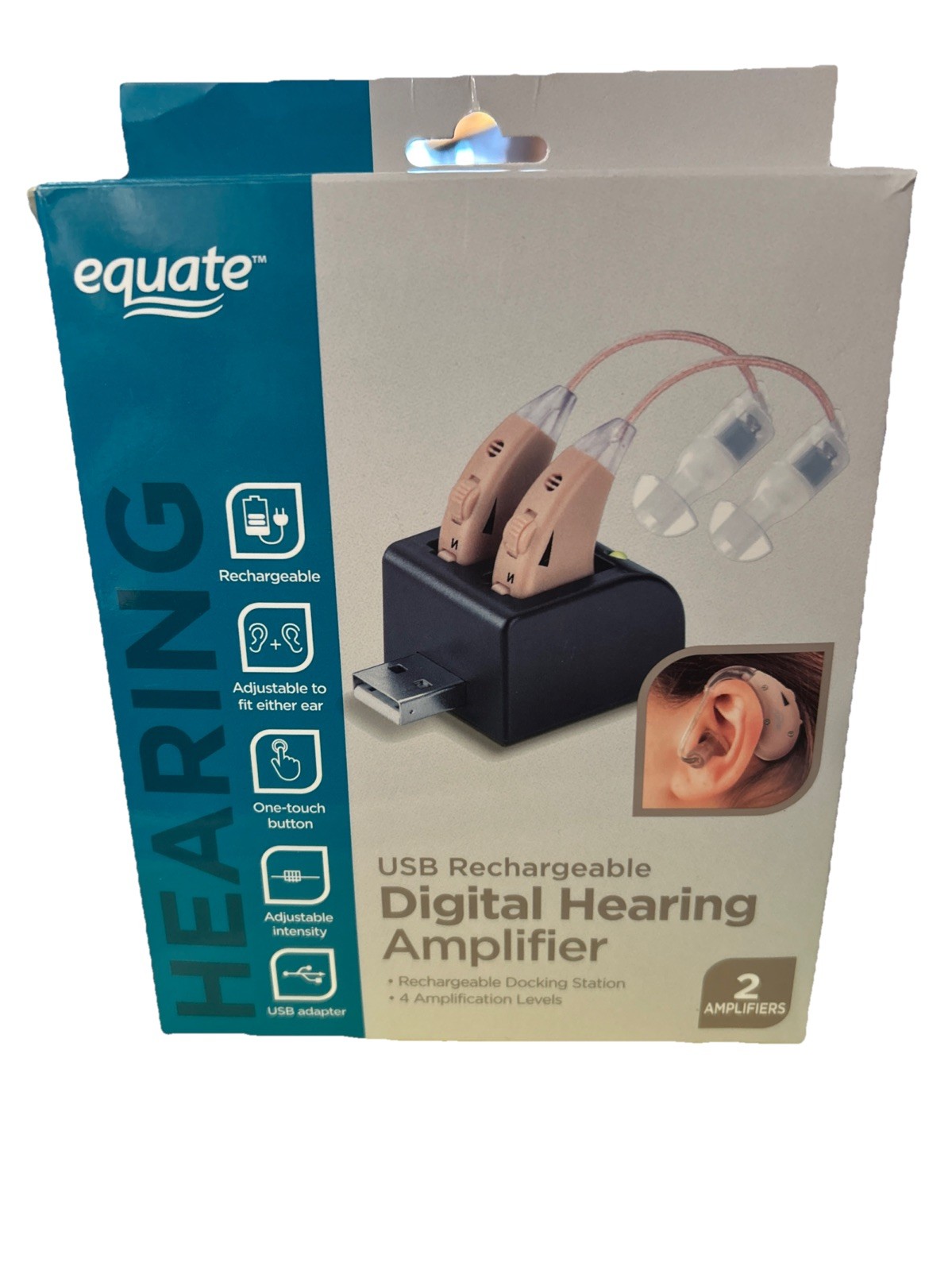 Equate Digital Rechargeable Hearing Sound Amplifier for The Ear, 500-3,200 Hz
