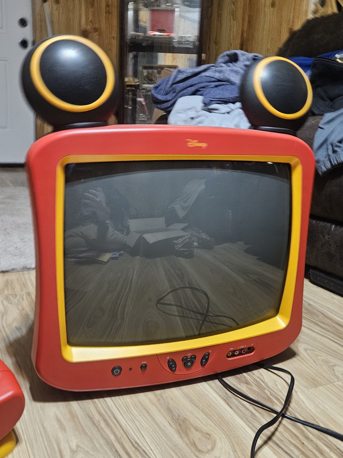 Disney Mickey Mouse CRT Television and DVD Player Set with Remotes Red Yellow