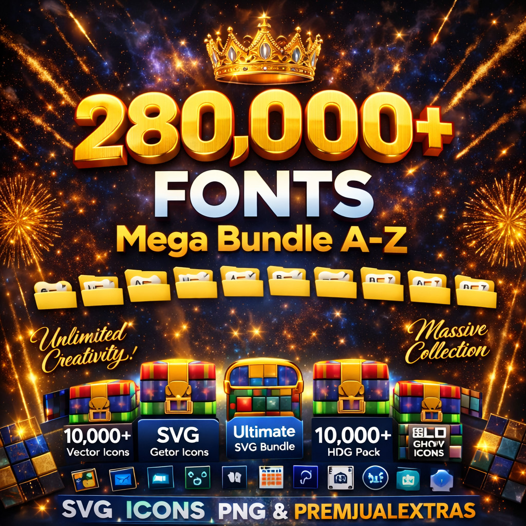 280,000 Premium Fonts Collection Instant Digital Download For Designers Creators