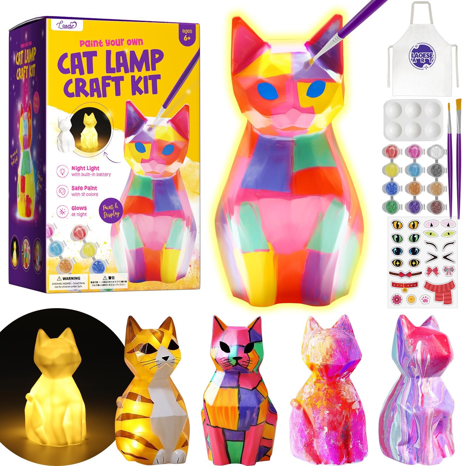 Paint your own cat lamp kit arts and crafts for kids ages 8-12, art supplies