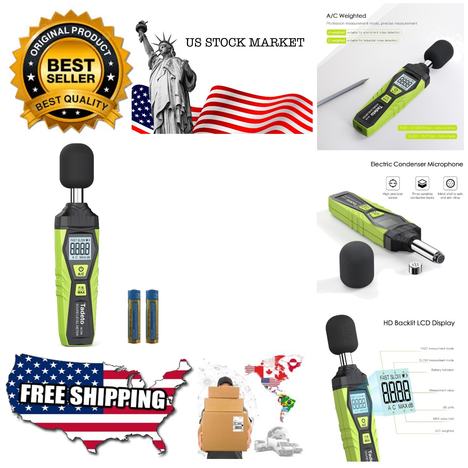 Decibel Meter, Digital Sound Level Meter Portable SPL Meter 30dB to 130dB MAX...