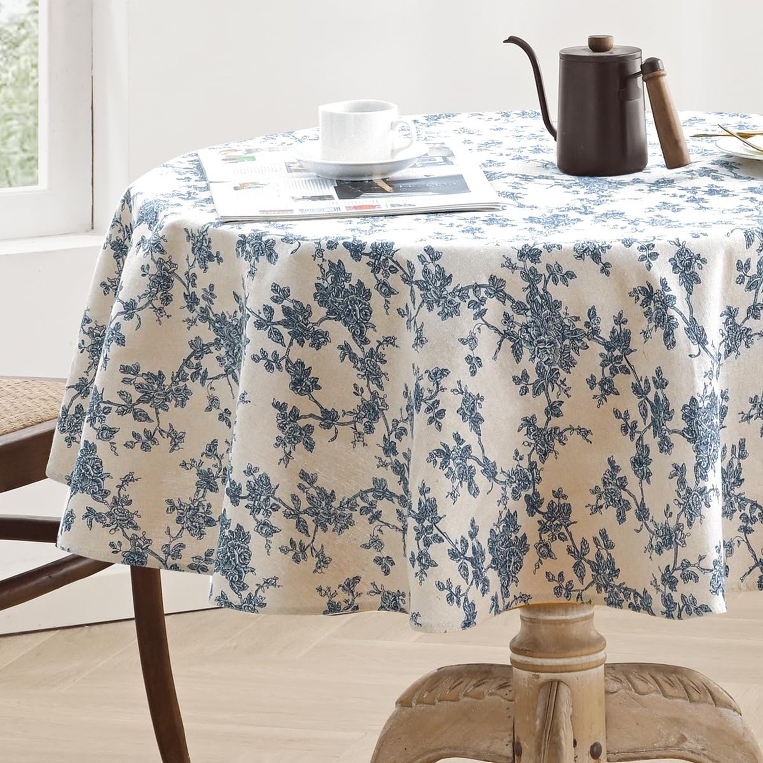 Cotton Linen Round Tablecloth - Pastoral Floral Tablecloth Washable Table Clo...
