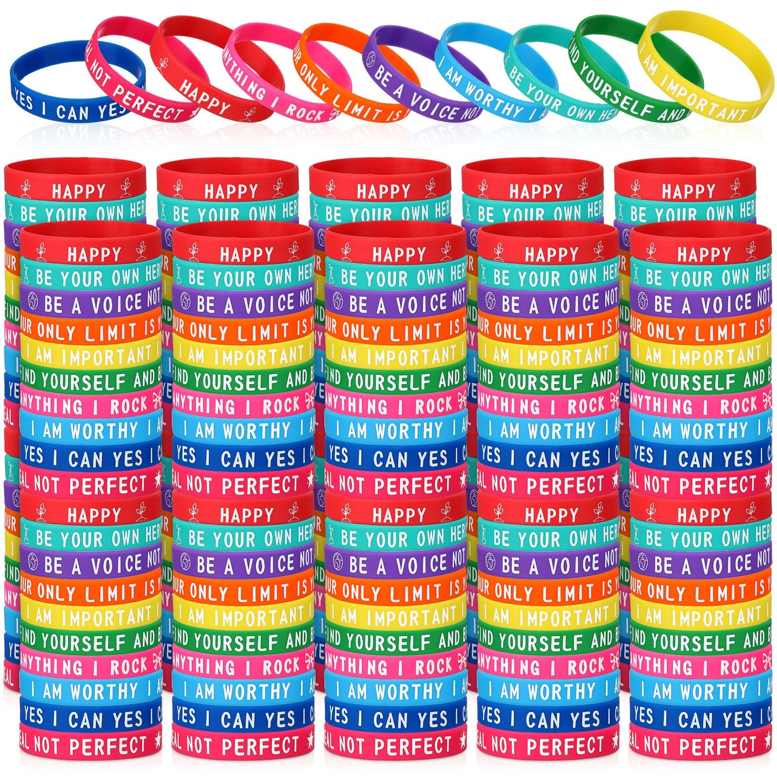 Hotop 300 Pcs Motivational Silicone Wristbands Bracelets Inspirational Bulk