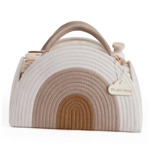  Baby Diaper Caddy Organizer, Cotton Rope Diaper Caddy Basket, Earthy Rainbow