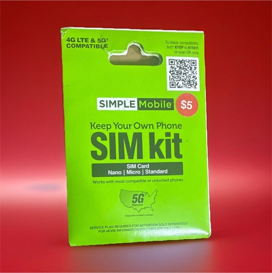 SIMPLE Mobile 5G/4G SIM Kit Nano/Micro/Standard + $5 Credit Prepaid US
