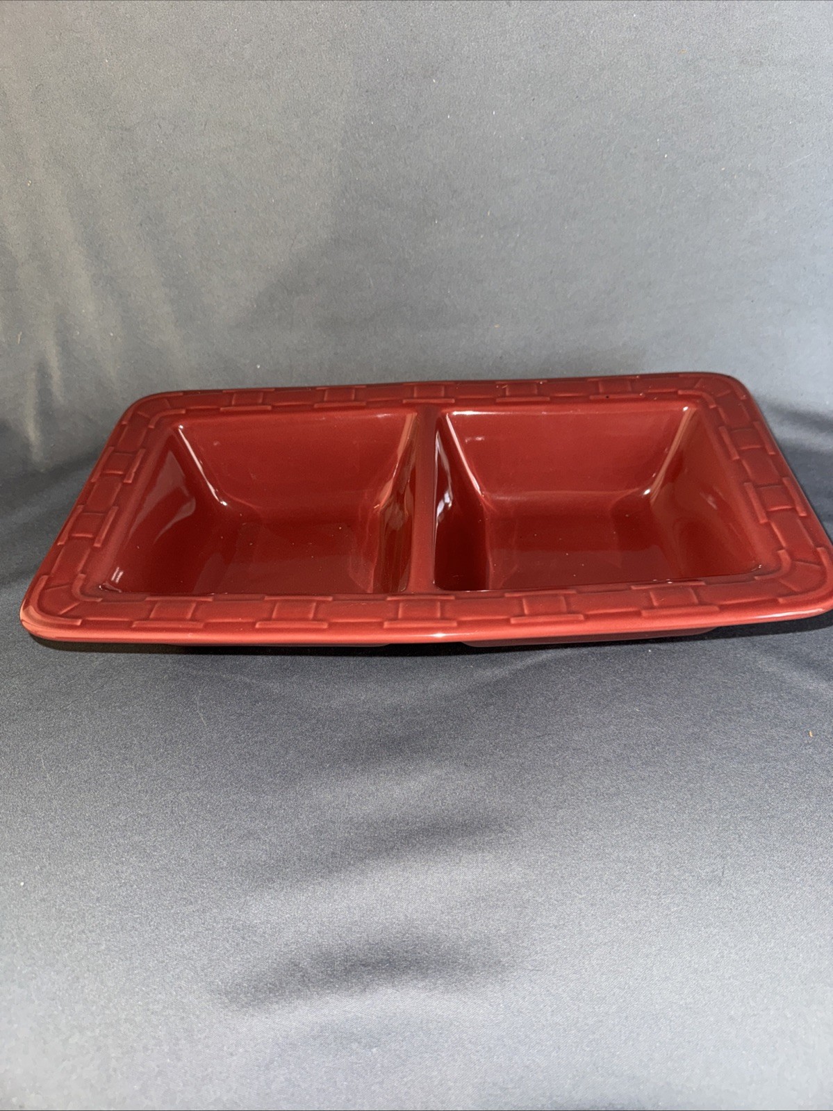  Longaberger Woven Traditions Paprika Shallow Divided Dish Pottery 