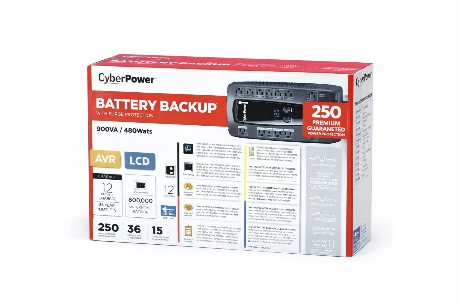 CyberPower Battery Backup UPS 900VA 480W 12 Outlets AVR LCD Surge Protection