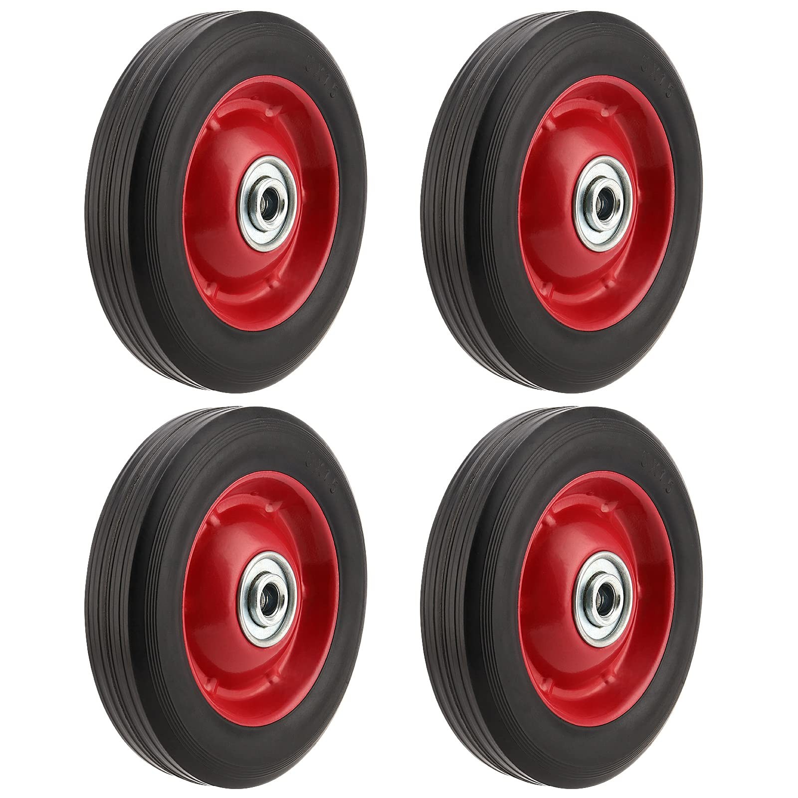 PINGEUI 4 PCS 6 Inch Solid Rubber Tire, Flat Free 6 inches, black, red 