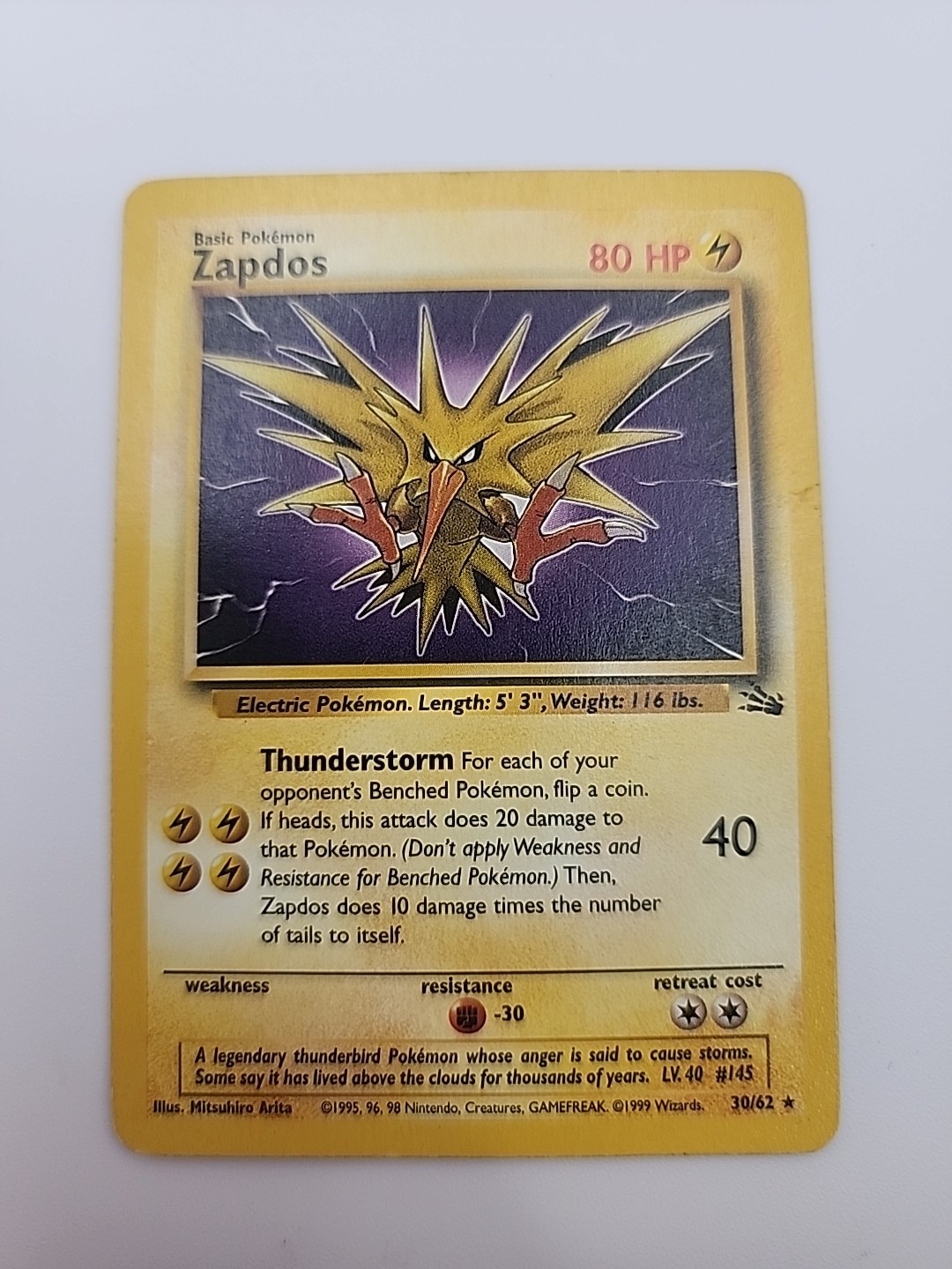 Pokémon Zapdos 30/62 – Fossil 1999 – Rare Non-Holo – HP