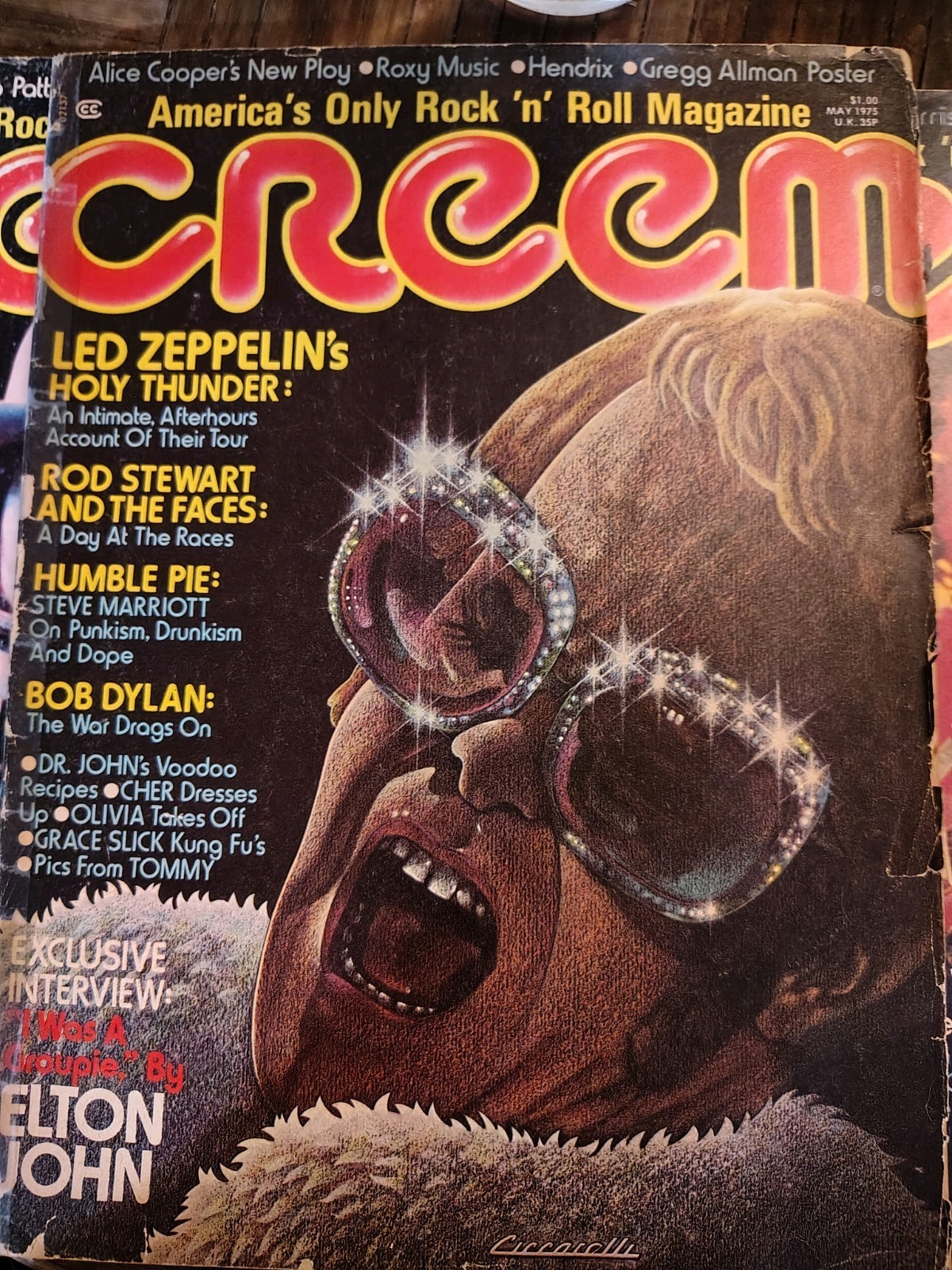 Creem Magazine May 1975 Elton John Cover Lou Reed Back Led Zeppelin Feature G-VG