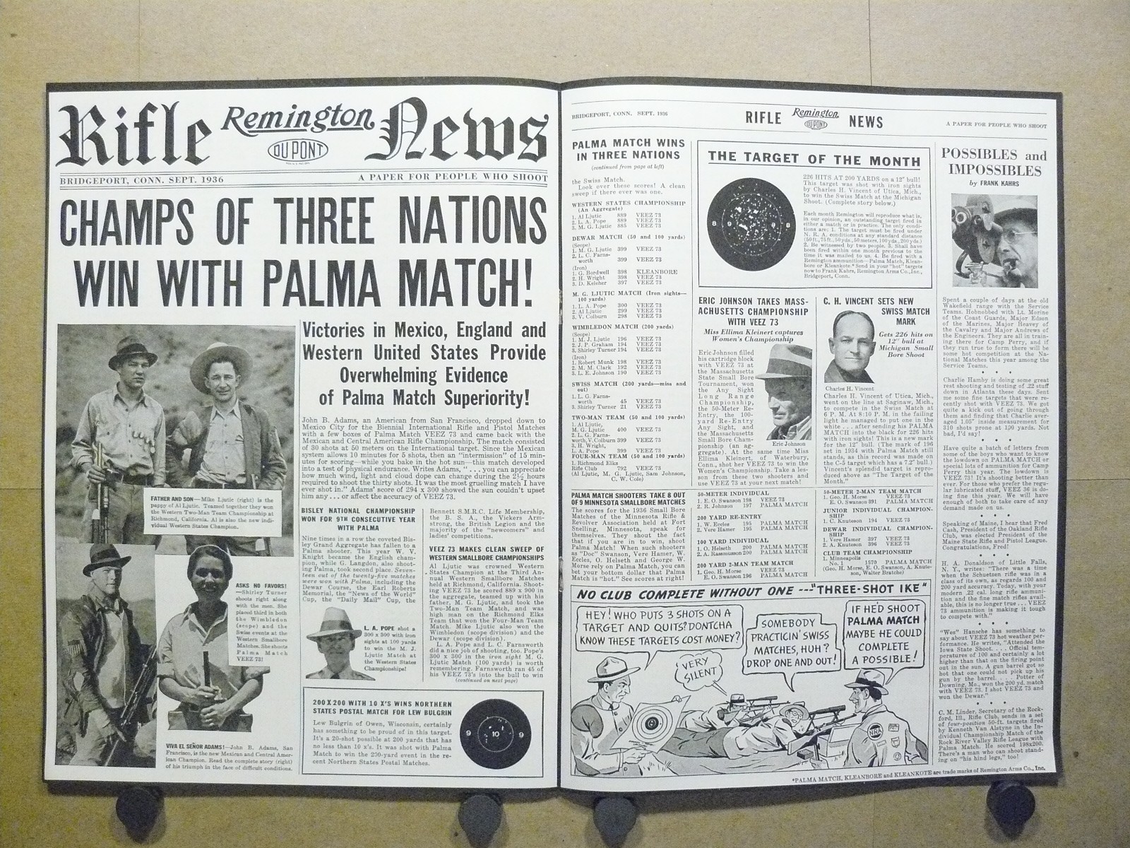 1936 Remington Palma Match Print Ad Bisley England Mike Ljutic Shirley Turner