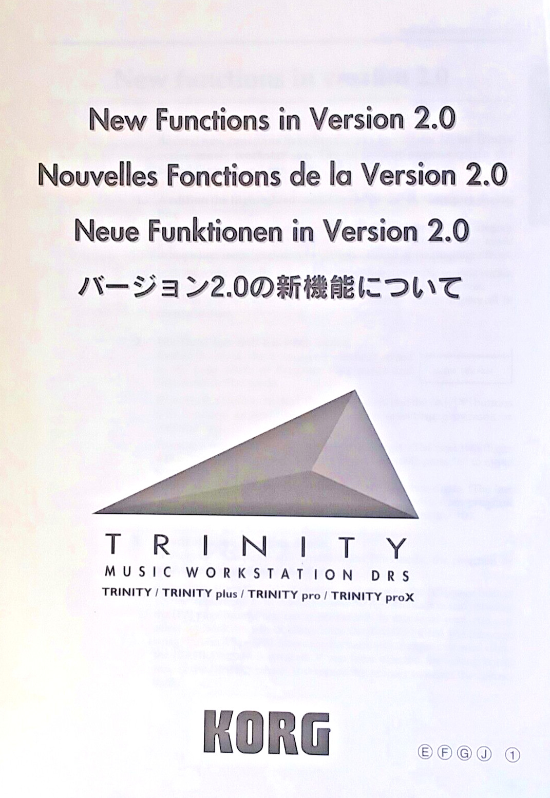 Korg Trinity Synth Workstation New Functions in V2.0 Book, Trinity plus pro proX
