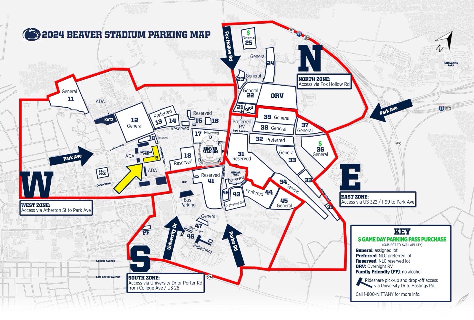 1 PARKING PASS PREFERRED PARKING LOT 44 - PENN STATE vs NEBRASKA 11/22/25