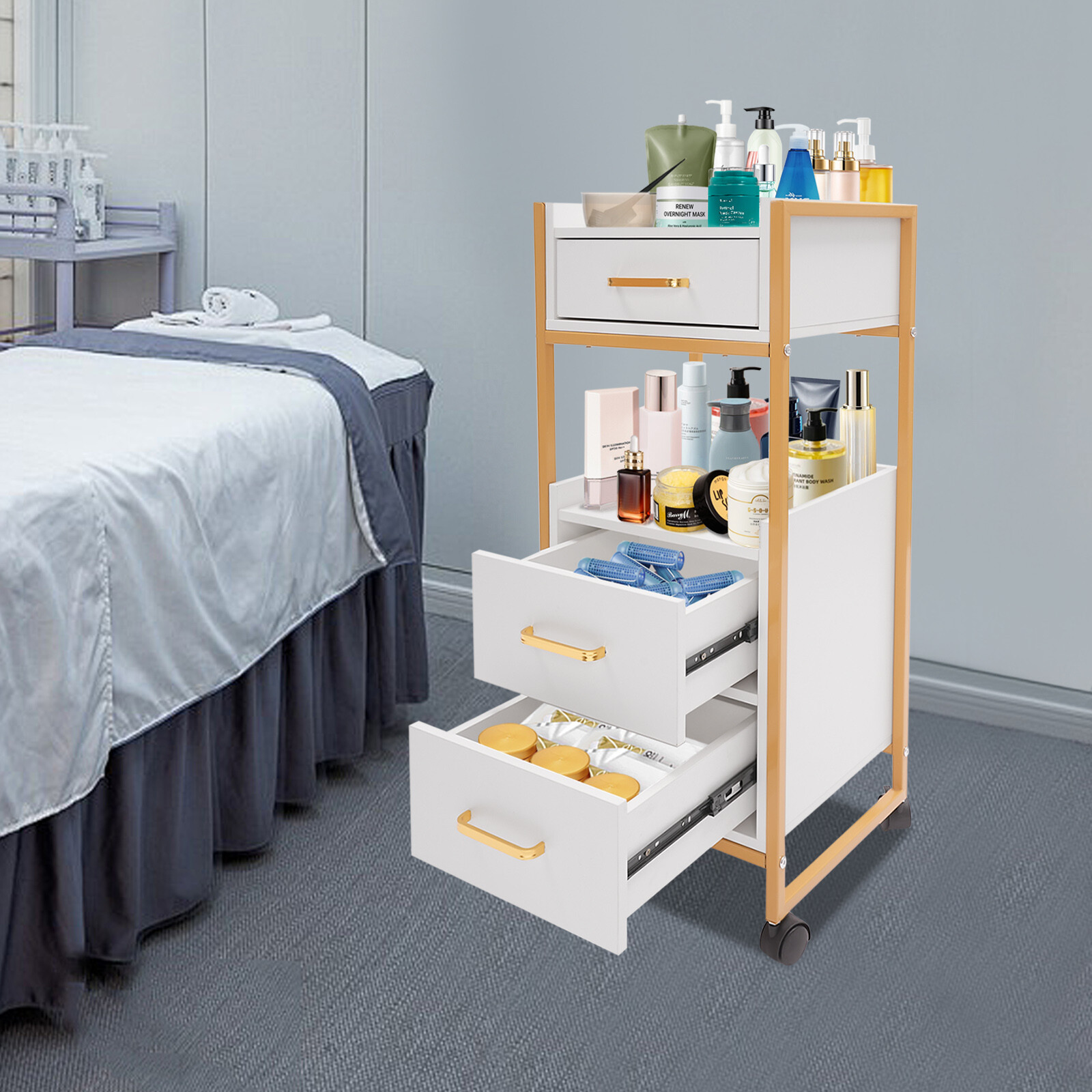 Salon Trolley Cart with Wheels Stylist Cart Mobile Hairdressing Barber Station