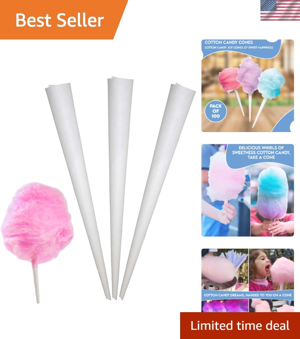 Durable 100ct Cotton Candy Cones -  Quality for Fairs and Parties