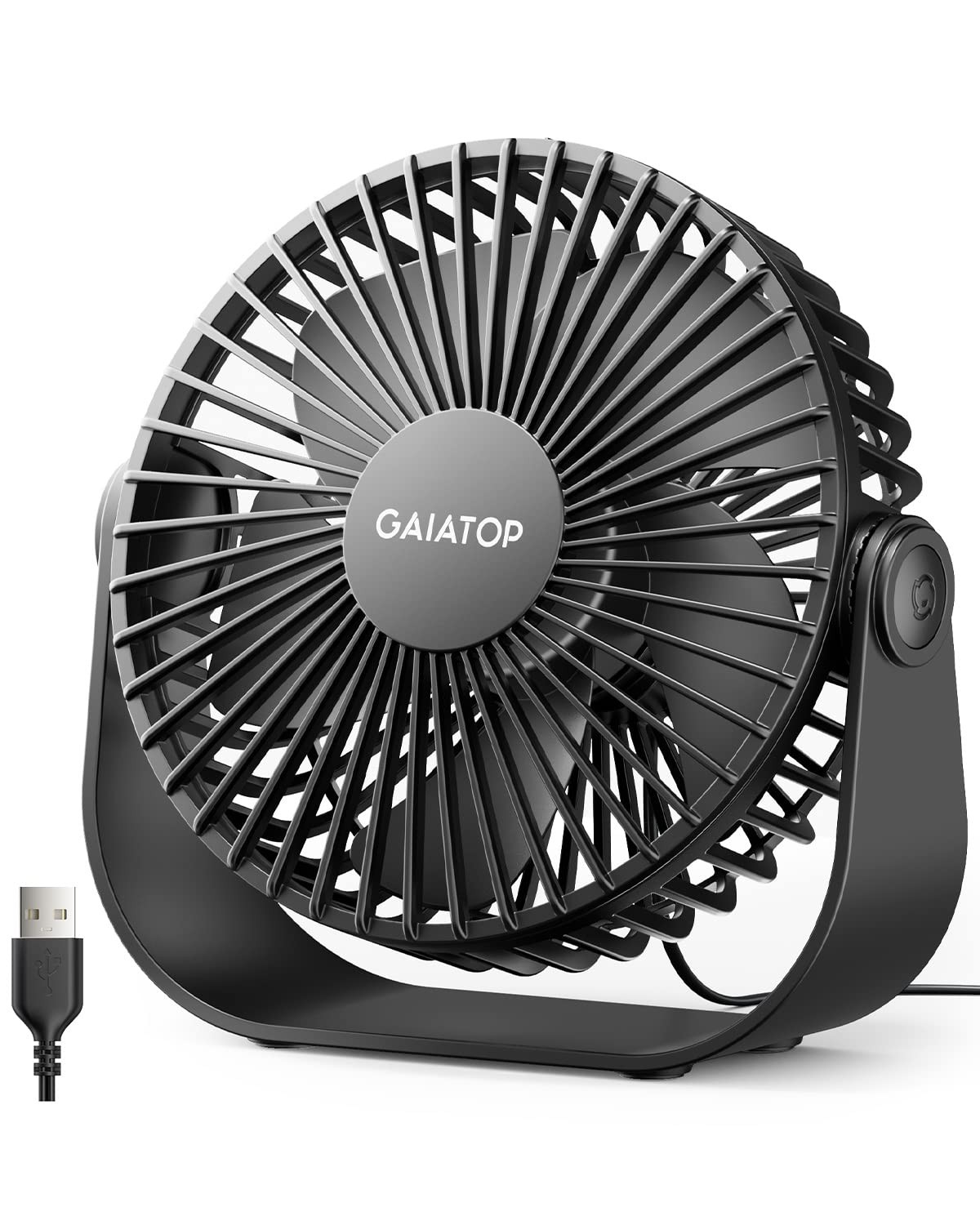 Gaiatop USB Desk Fan, 3 Speeds Strong Airflow, 5.5 Inch Portable small, Black 