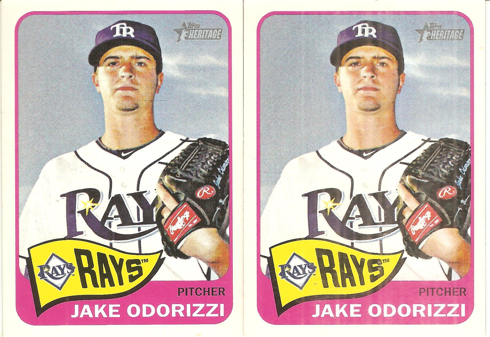 2 CARD 2014 TOPPS HERITAGE JAKE ODORIZZI BASEBALL CARD LOT