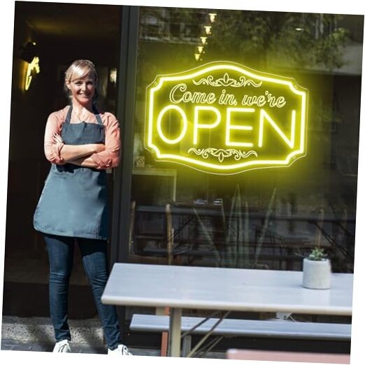 LED Open Signs for Bussines Ultra Bright 12V Neon Open 16 Inch Lemon Yellow
