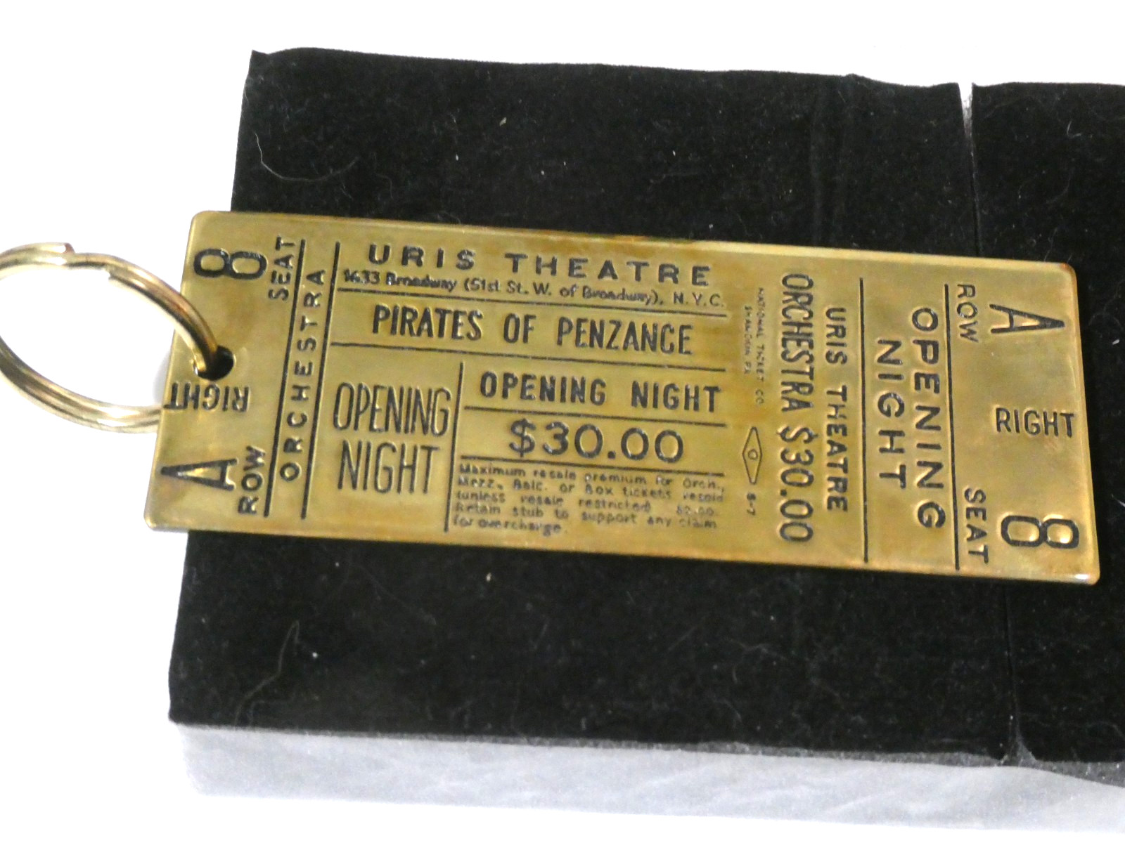Lowell Sigmund Brass Ticket Keychain-Broadway-Pirates of Penzance Uris Theater