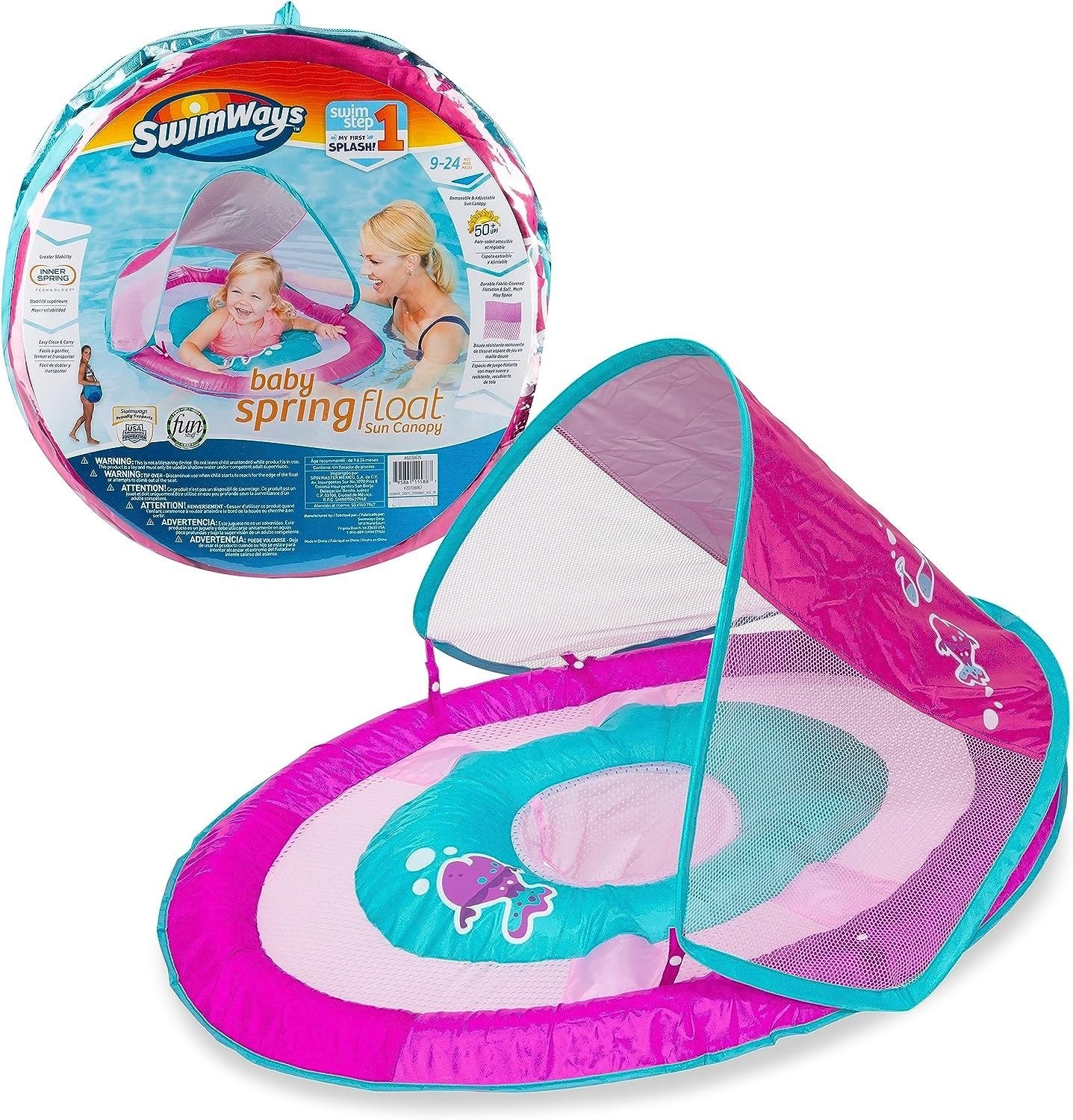 SwimWays Baby Spring Float Sun Canopy - Pink Fish