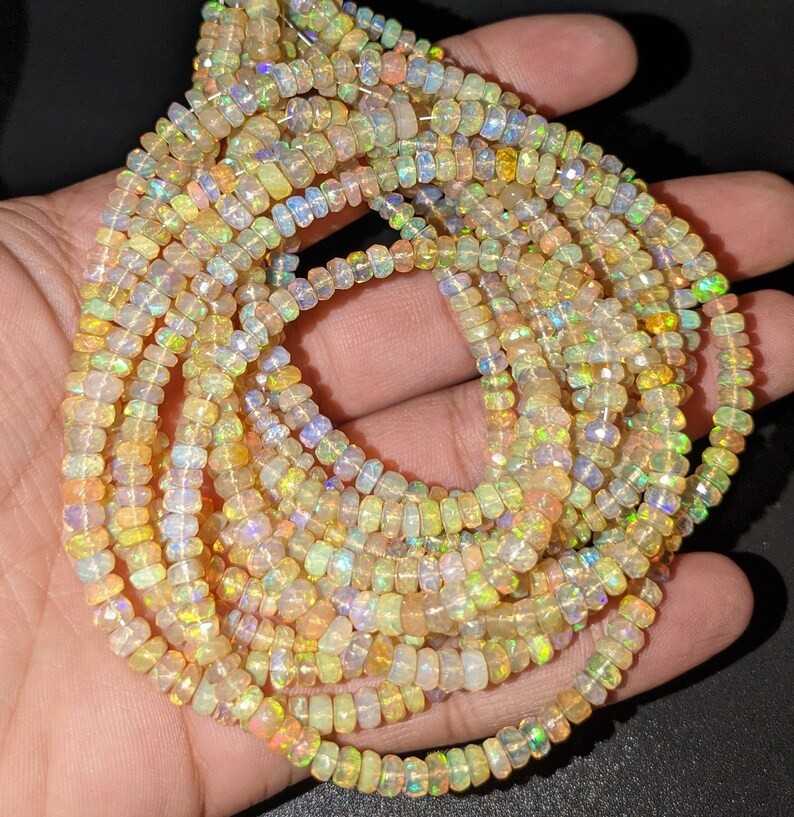Faceted Ethiopian Opal Beads: AAA+ Welo Fire Opal Rondelle, 4-5.5mm
