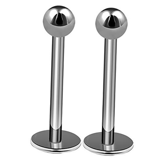 2pcs 16g Titanium Labret Studs Conch Piercing Lip Snake Bites E-3/8 inch (10mm)