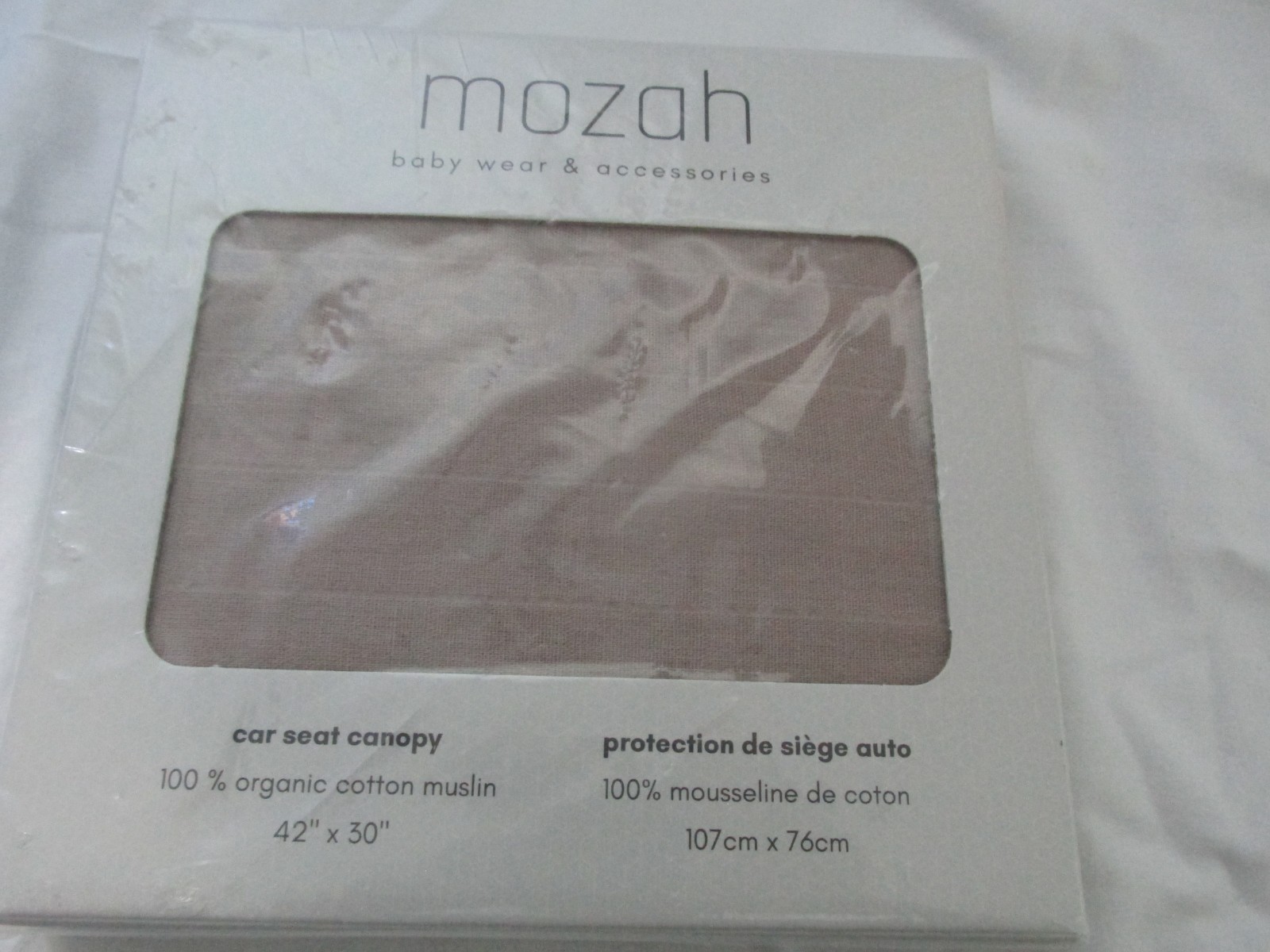 Muslin Car Seat Canopy 100% Organic Cotton NIB By Mozah in Warm taupe