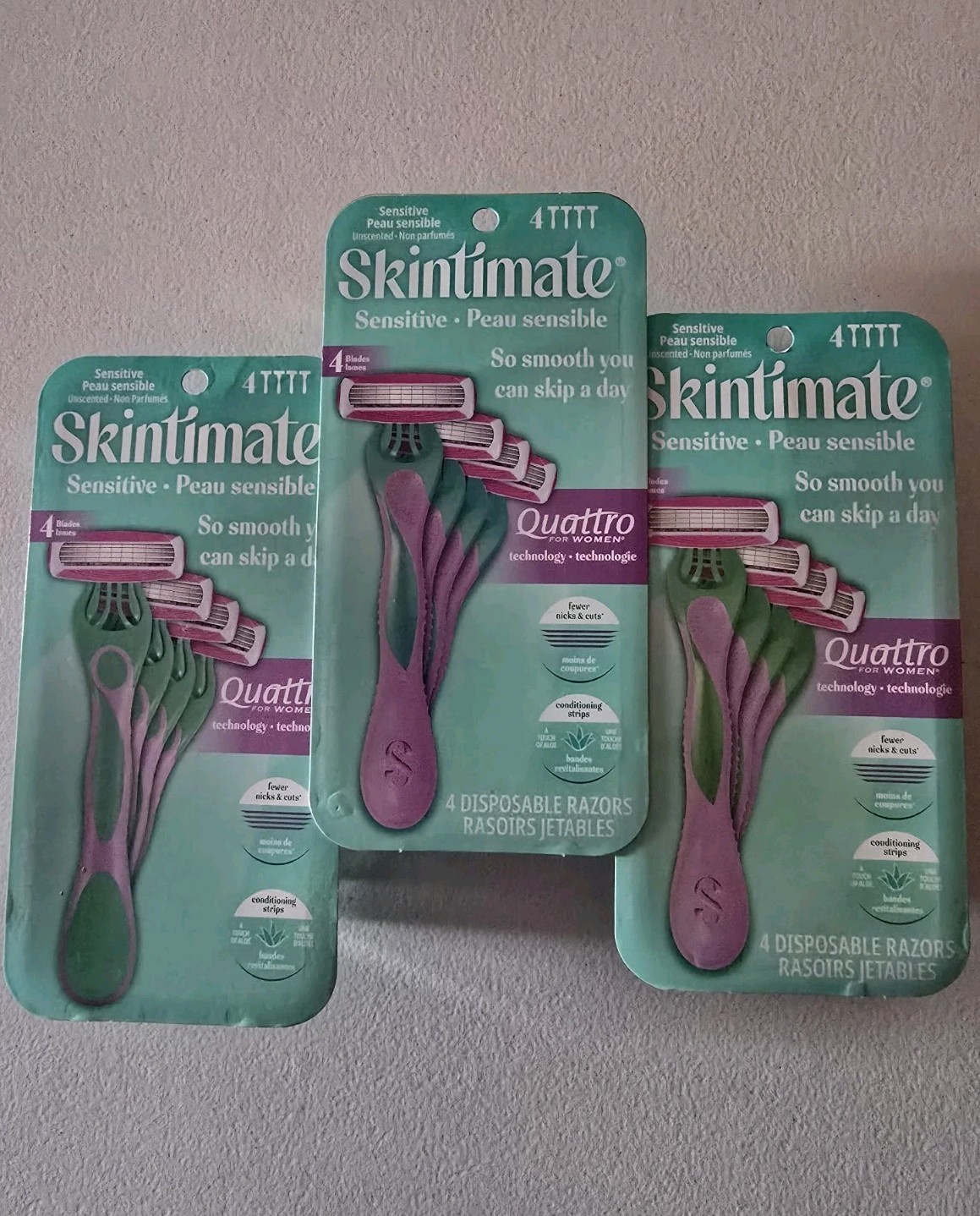 Skintimate 4Ct Sensitive Skin Razors Women Disposable Unscented (Lot of 3 packs)