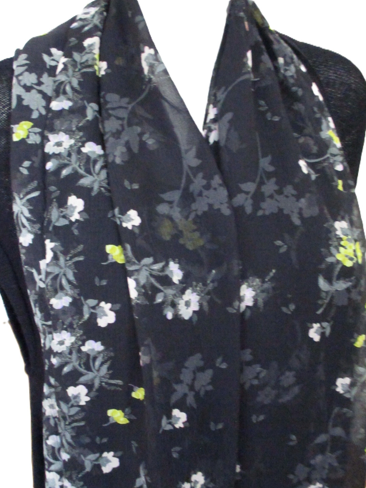 ST. JOHN Floral Crinkle Crepe Silk Chiffon Scarf 76" x 25" Vintage Made in Korea