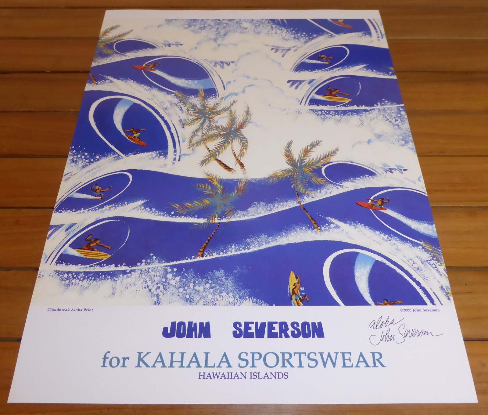 ORIGINAL HAND SIGNED JOHN SEVERSON 2000 SURFING POSTER KAHALA SPORTSWEAR HAWAII