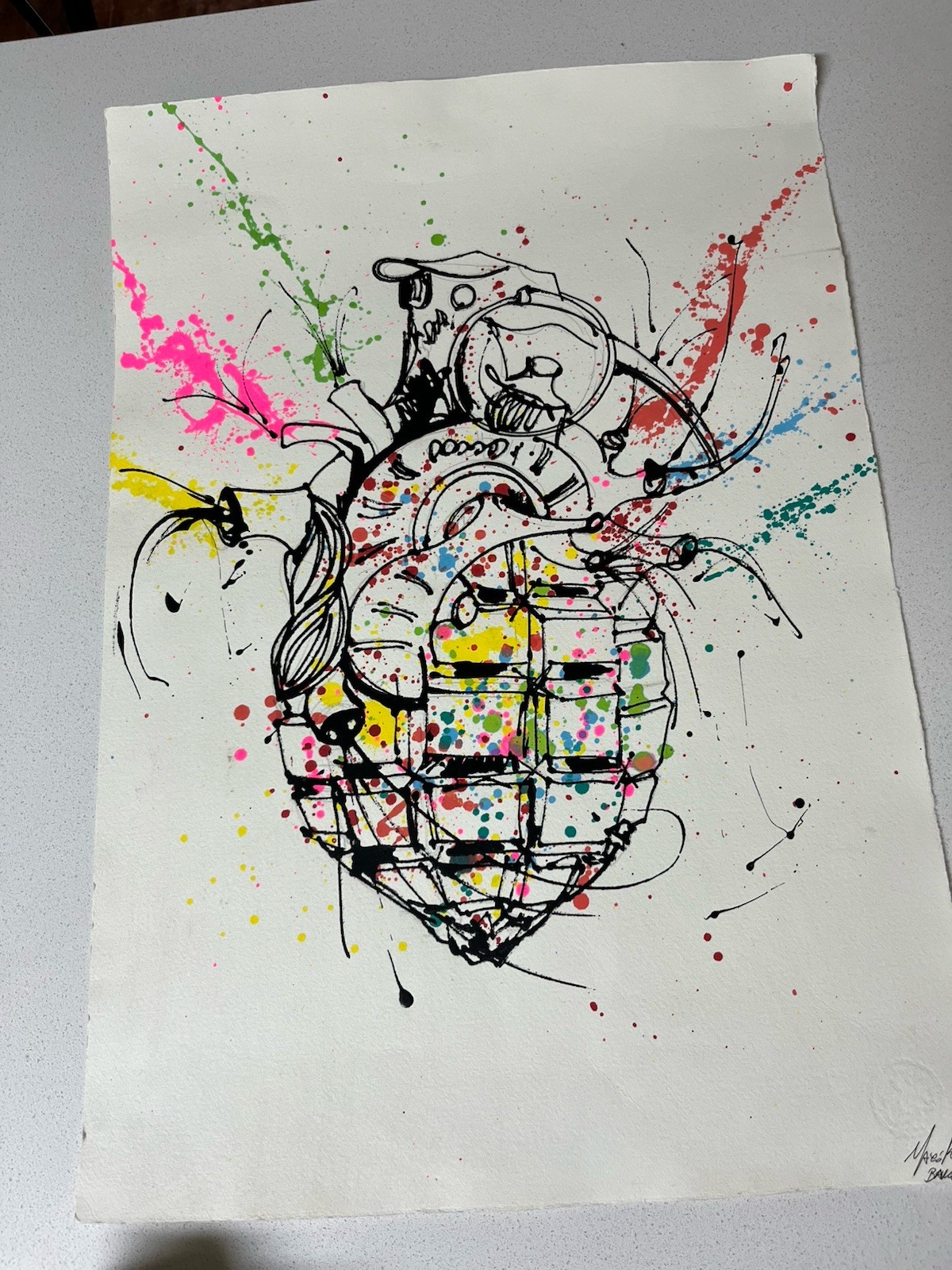 Maxo Renella HEART GRENADE Original Artwork Hand Signed Banksy Style Mixed Media