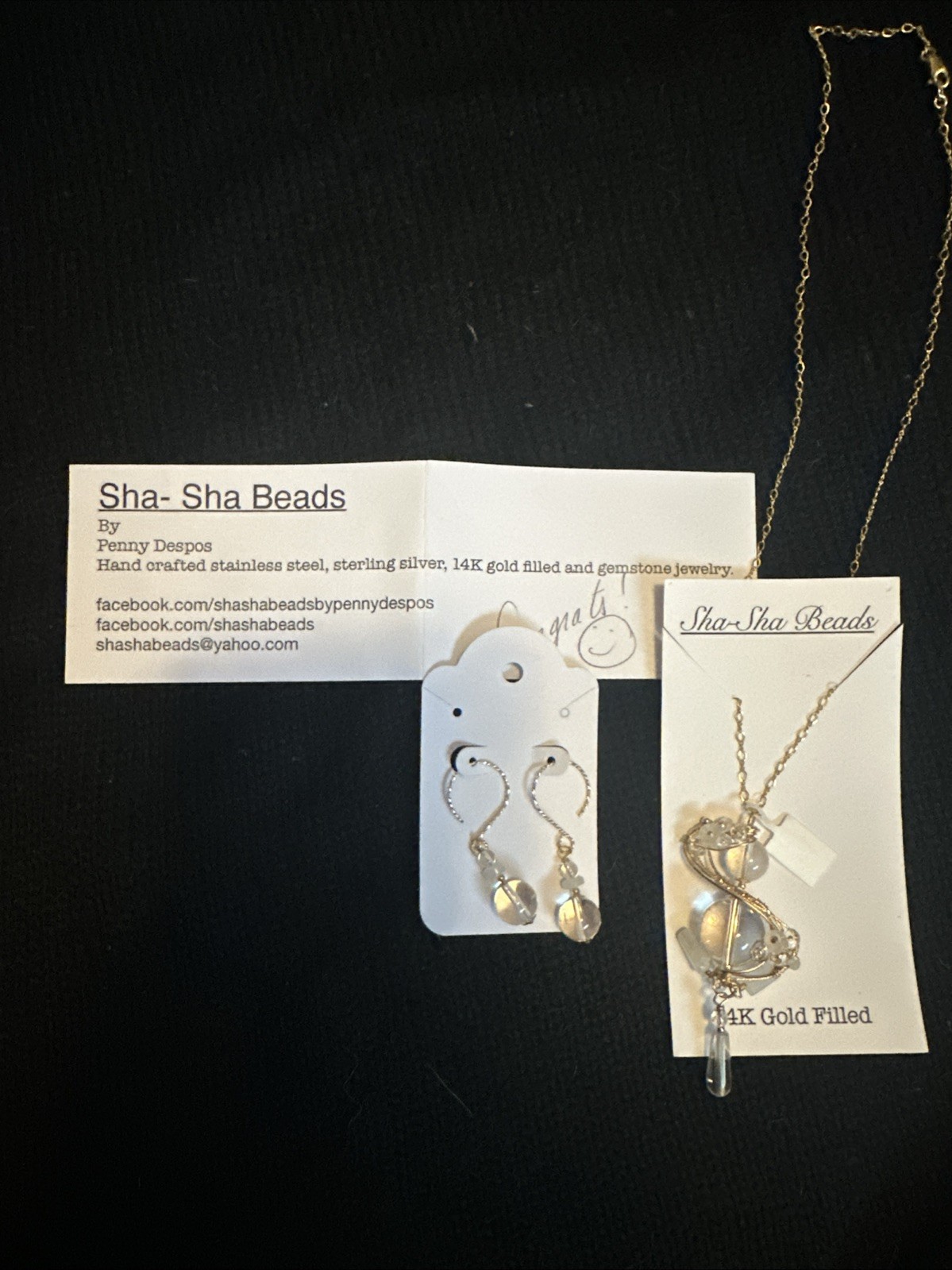 Lot Of 2 Earrings And Necklace gold Filled Boho Sha Sha Beads