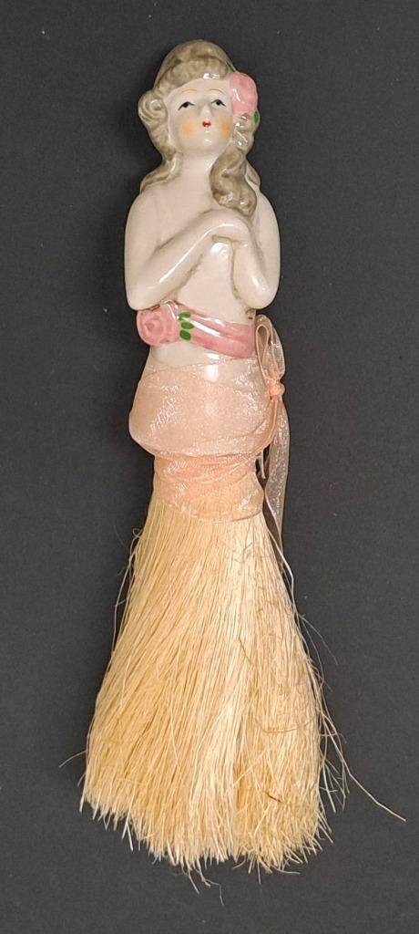Antique Half Doll Art Deco German Porelain Flapper Girl Whisk Crumb Brush