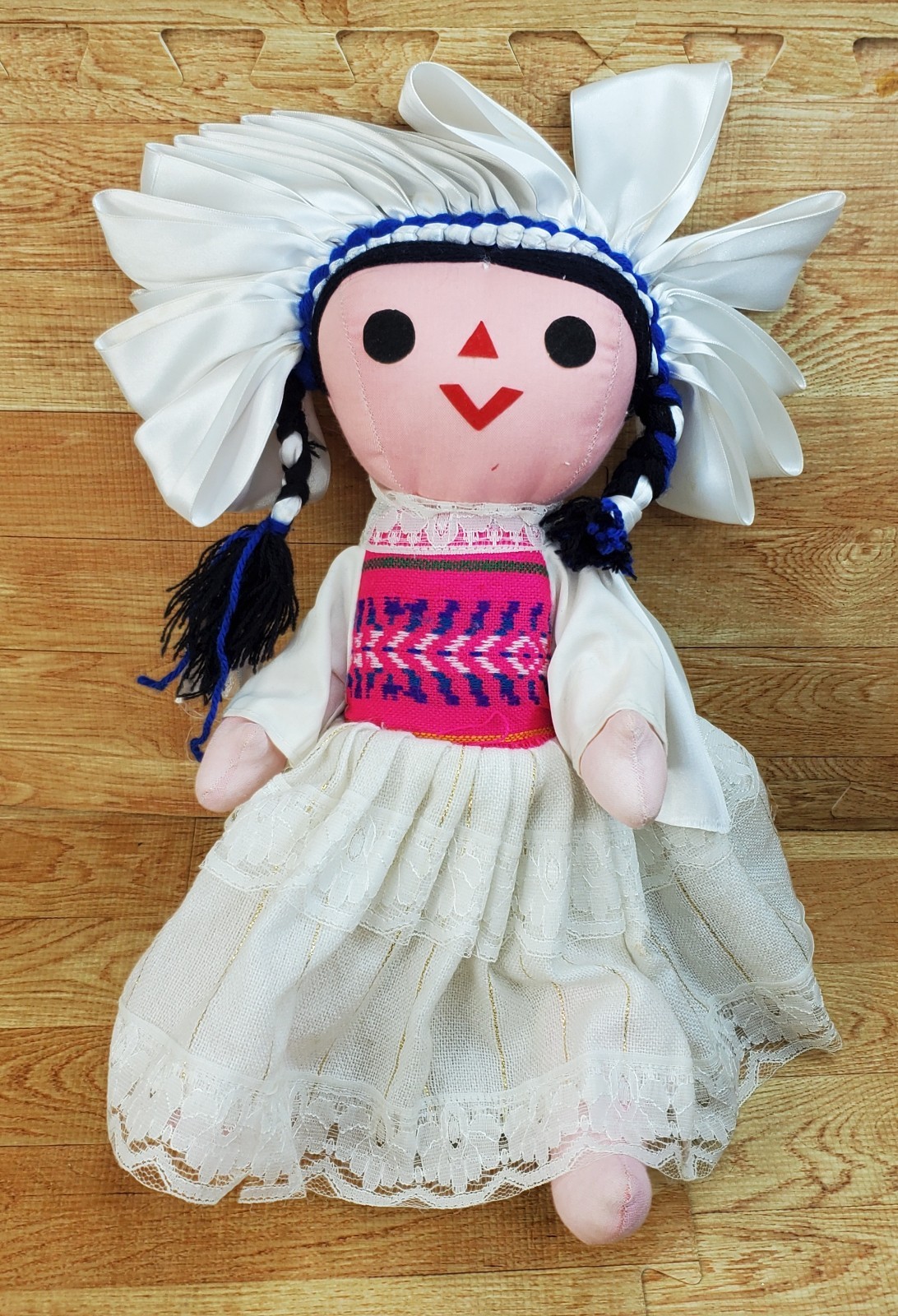 Handmade Mexican Rag Doll 15" Tall White Dress