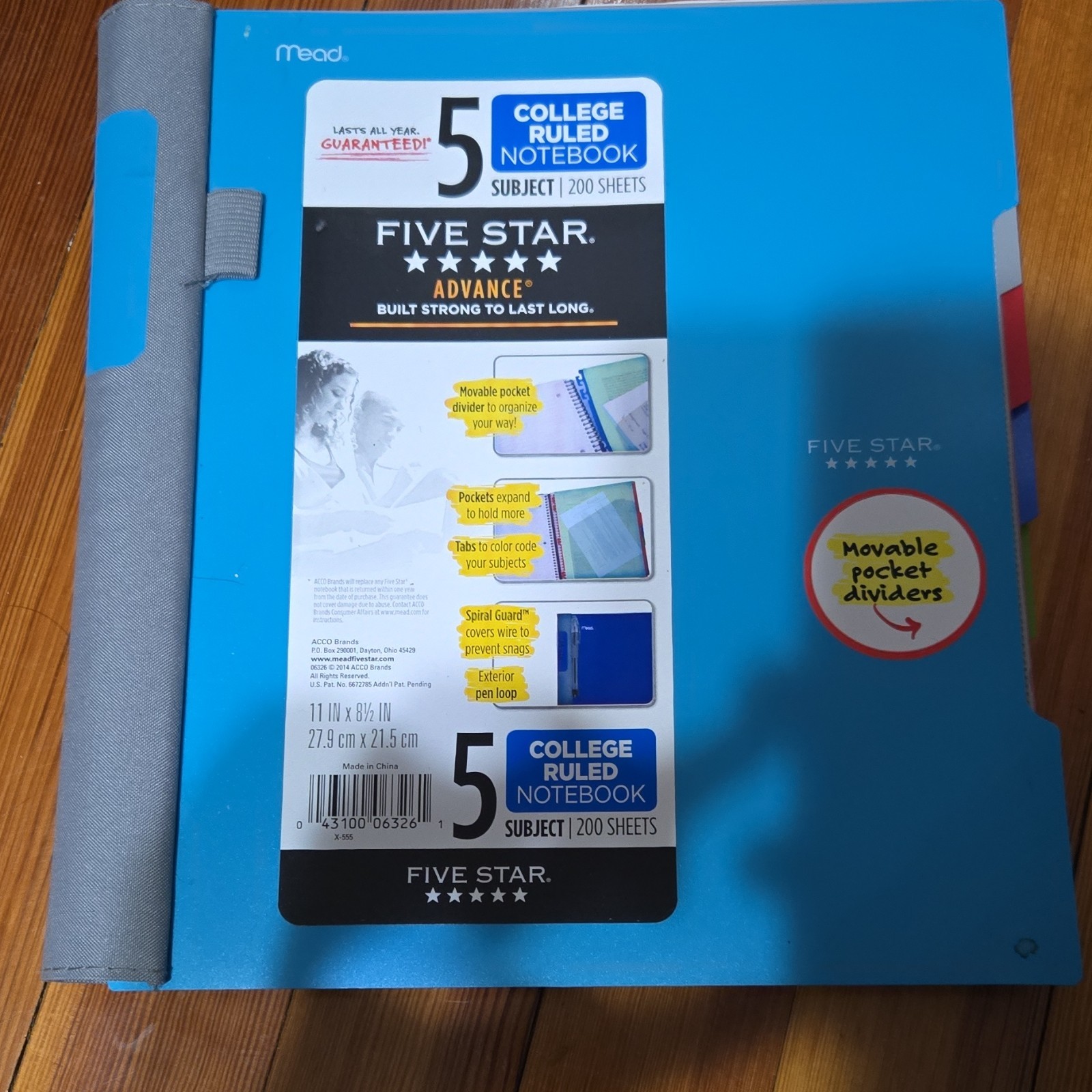 Mead Five Star Advance 5-Subject College Ruled Notebook Blue 200 Sheets