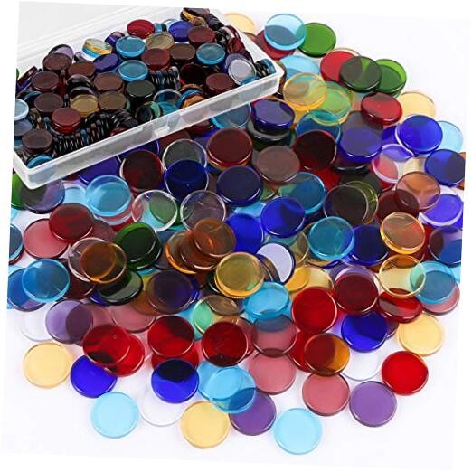 Flat Glass Mosaic Tiles, 200 PCS Stained Transparent Glass Mosaic, Round Flat 