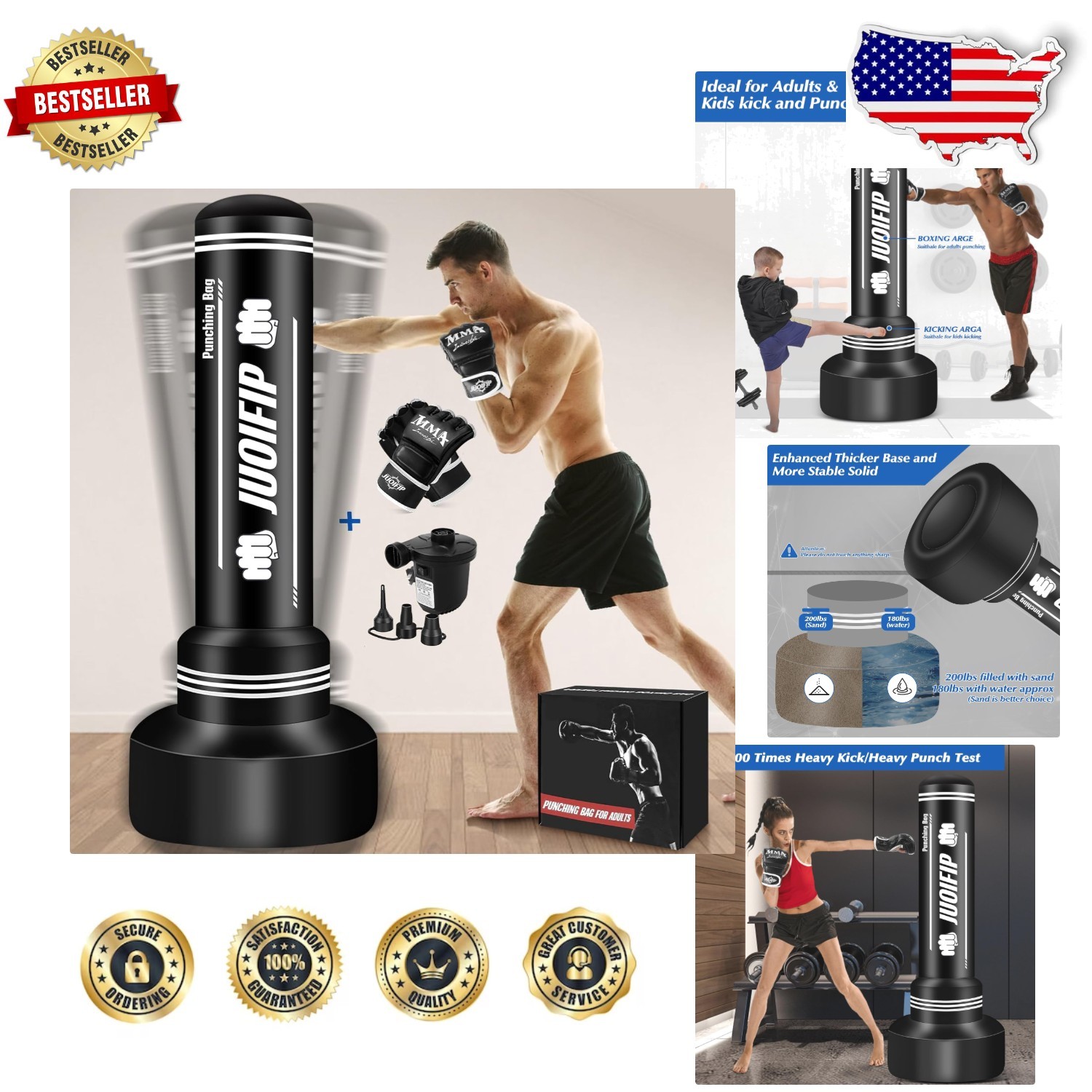 Heavy Duty Inflatable Kickboxing Bag for Adults & Teens