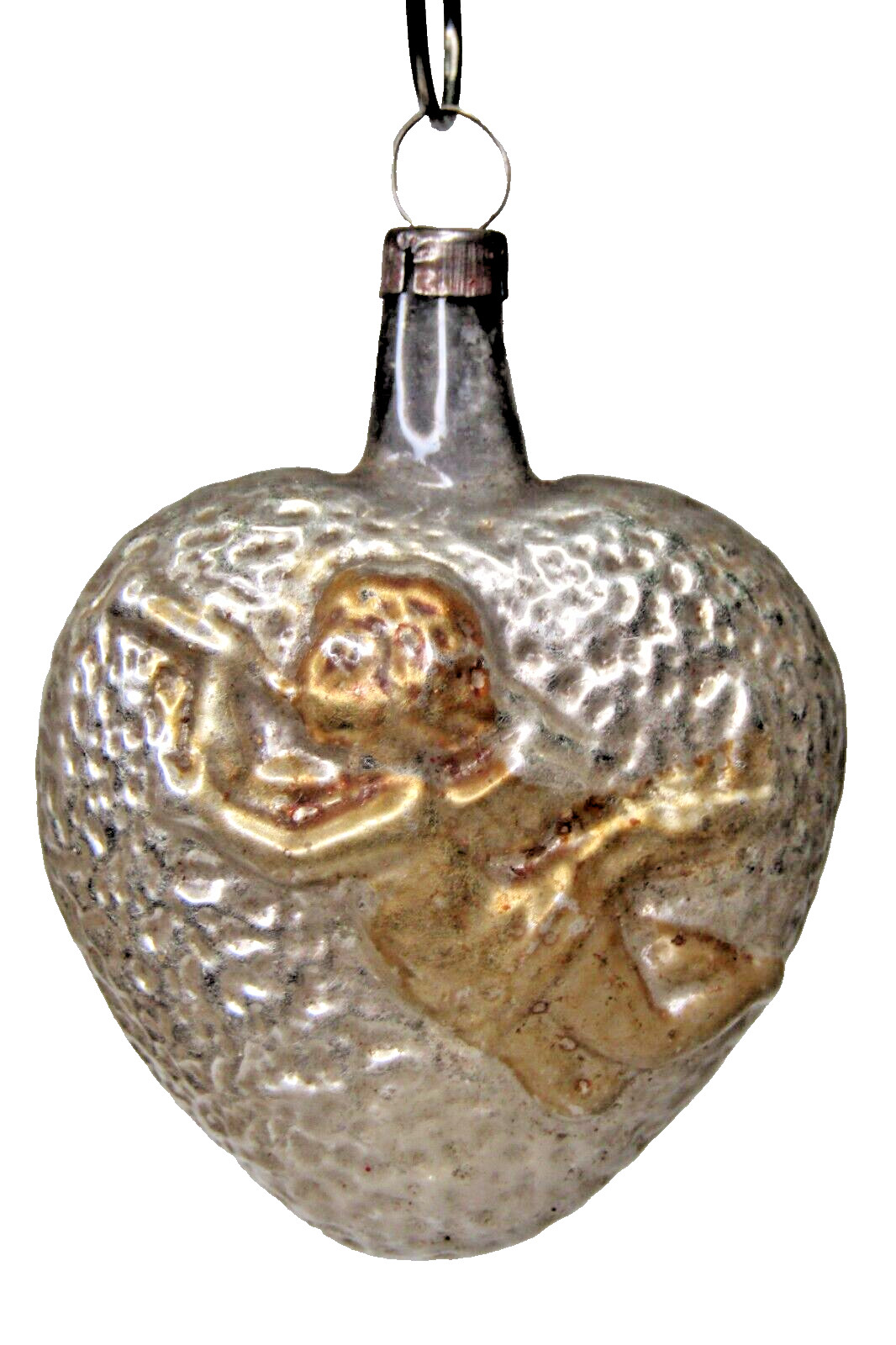 Antique Vintage Blown Glass ANGEL Embossed HEART Christmas Ornament Germany