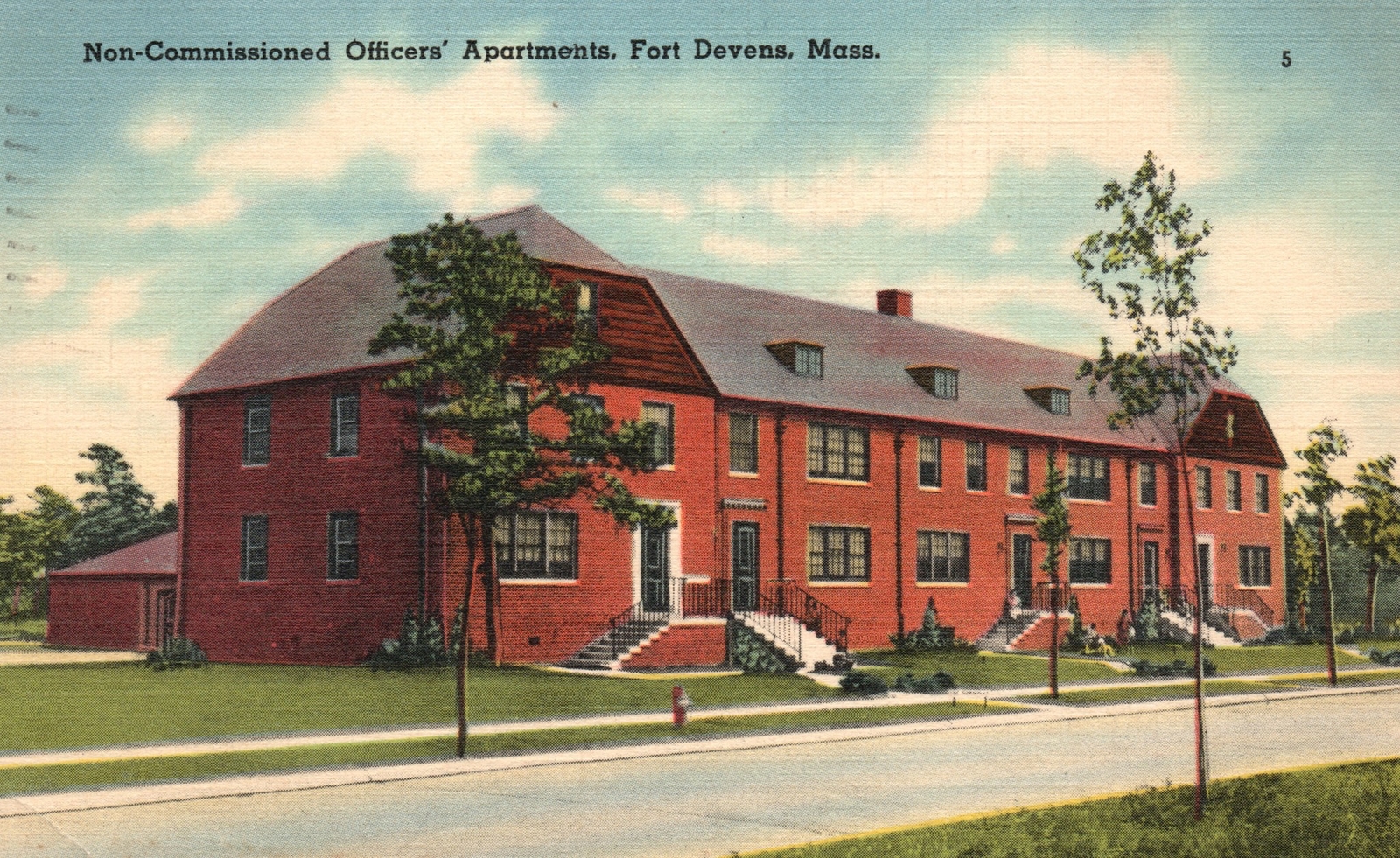Vintage Postcard 1941 Non-Commissioned Officers Apartments Fort Devens Mass MA