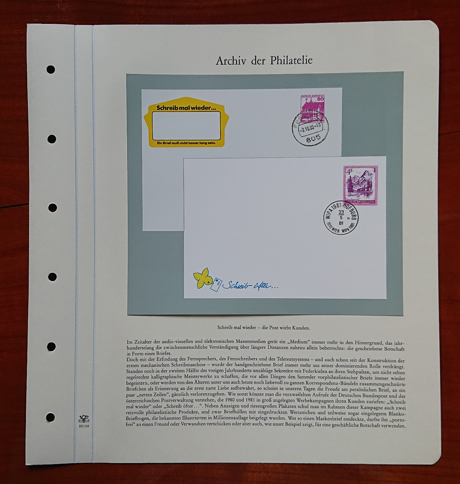 Form sheet Archive of Philately Vienna Austria WIPA 1981 German Federal Post