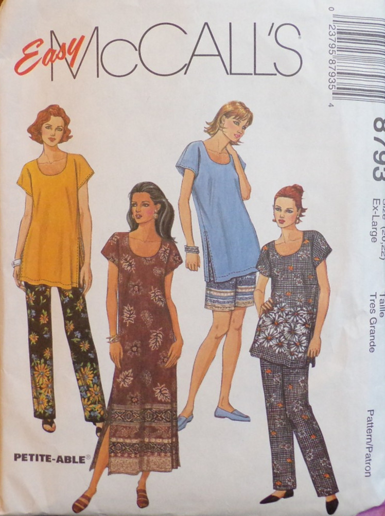 McCall's Sewing Pattern 8793 Misses Dress Tunic Pants Shorts Size XL 18-20 CUT