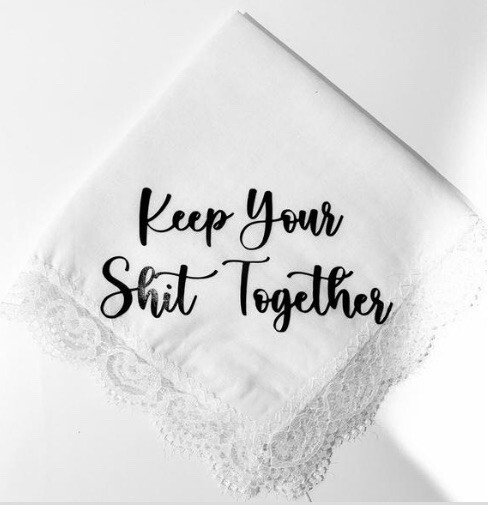 White With Lace - Cotton Handkerchief - Custom Text Available