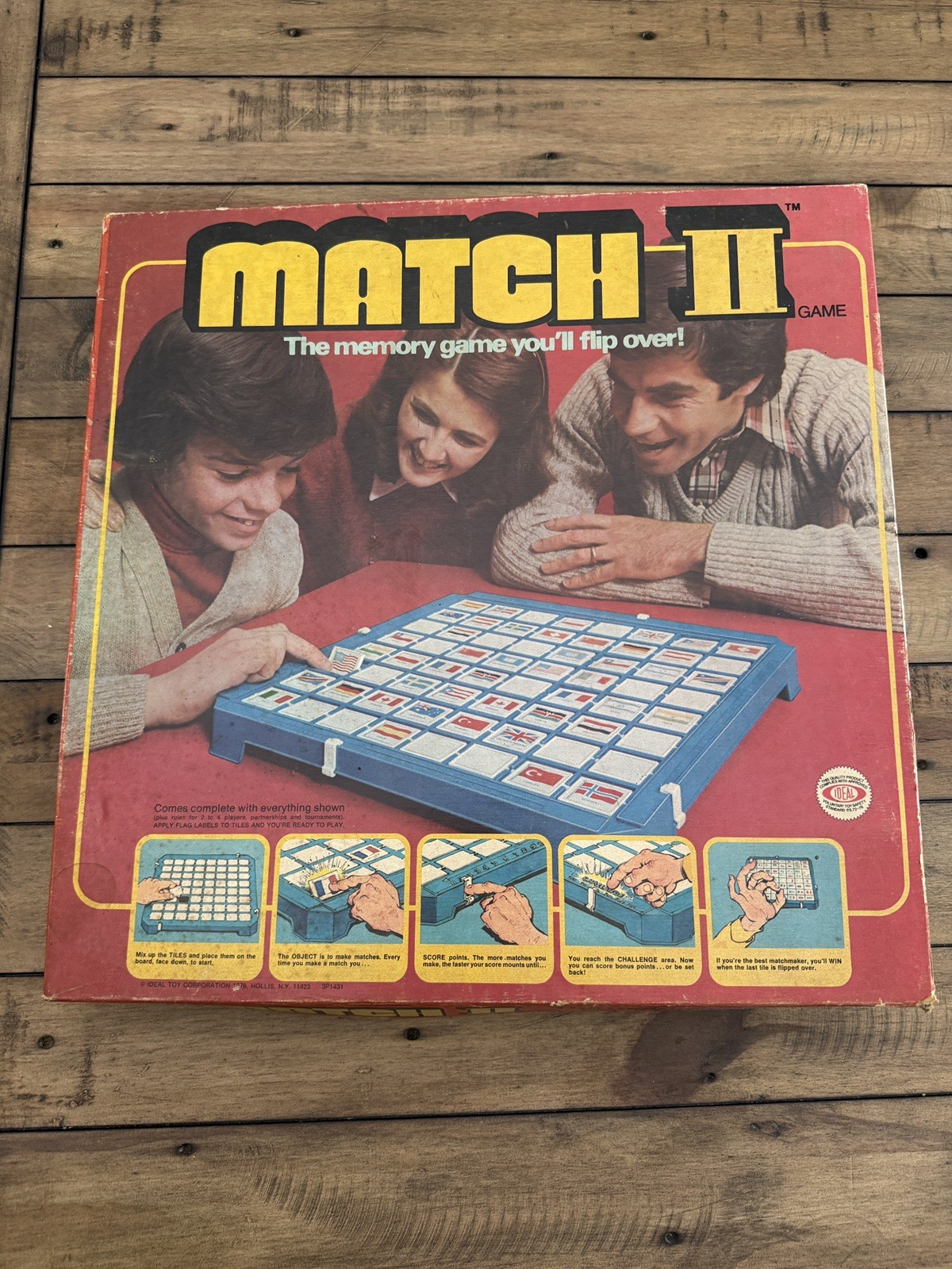 Vintage Rare 1978 Ideal Match II World Flags Flip Memory Game Complete w/ Box