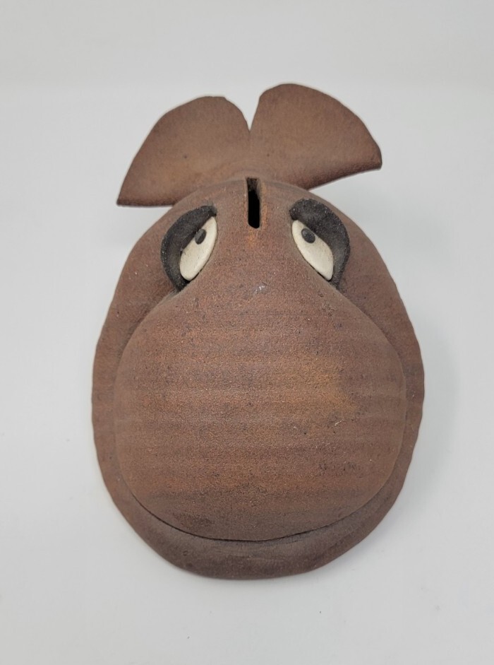 Vintage 1970s Harting Studio California Pottery Unglazed Stoneware Whale Bank