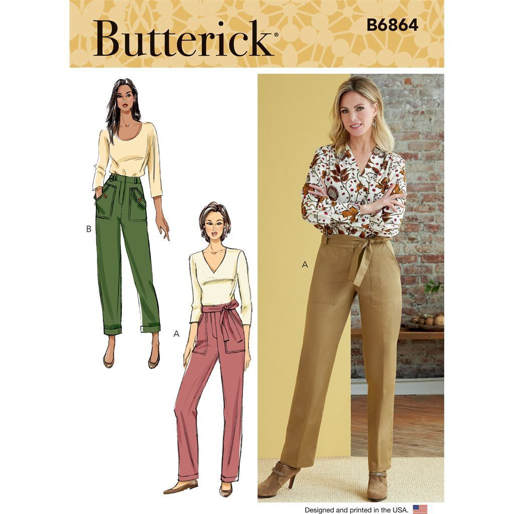 Butterick Sewing Pattern B6864 Misses Pants Zipper Front and Sash Sizes 16-24 UC