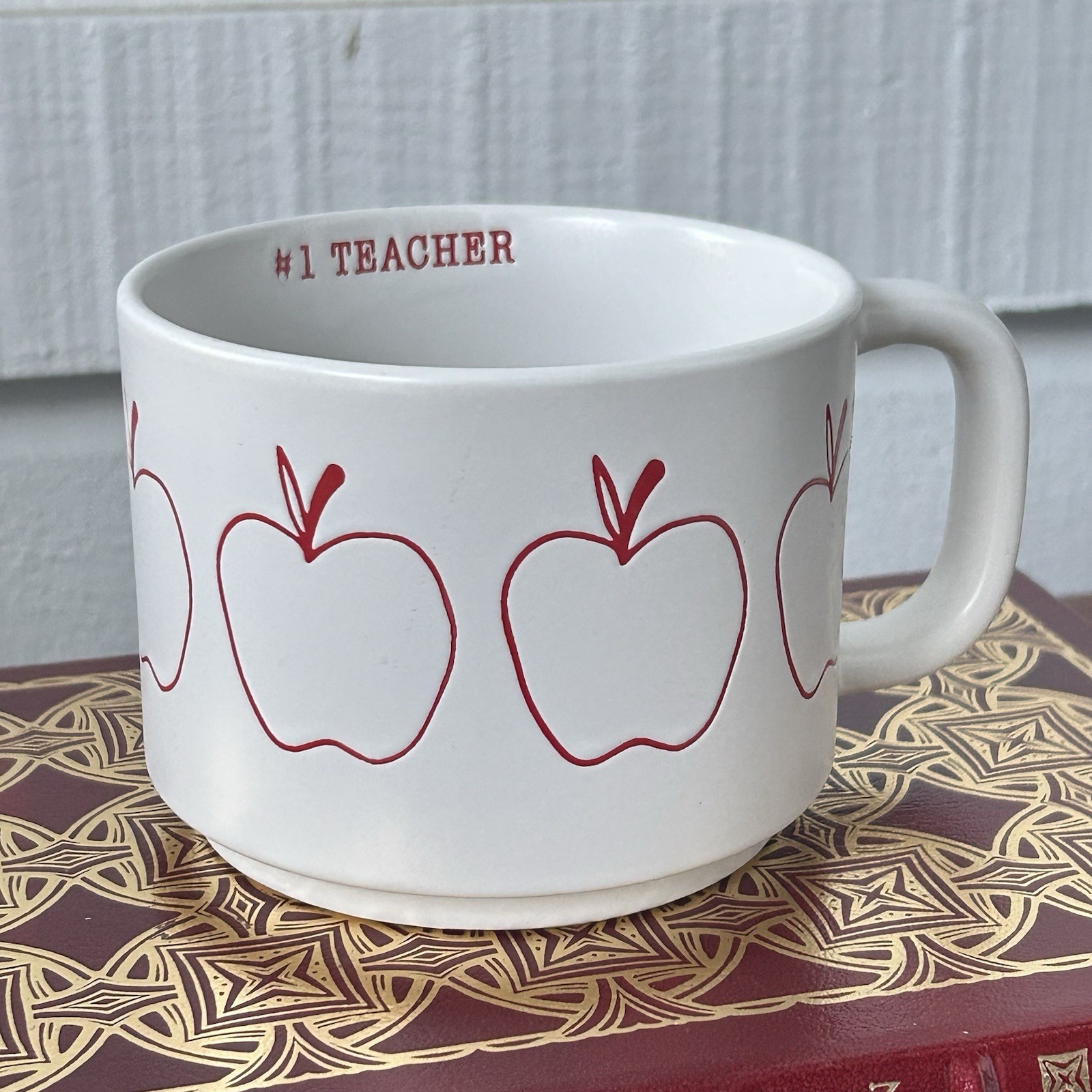 Ceramic Mug #1 Teacher Cream Apples Red Trim  Handle  Coffee Tea Mug 