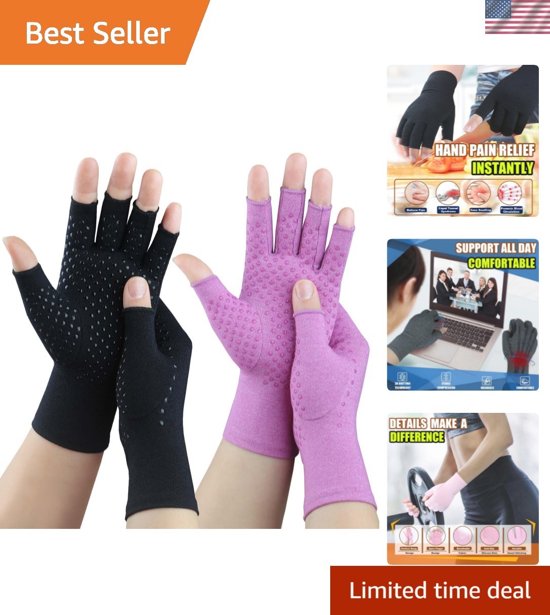 2 Pairs Arthritis Gloves, Compression Gloves for Women Men, Relieve Arthritis...