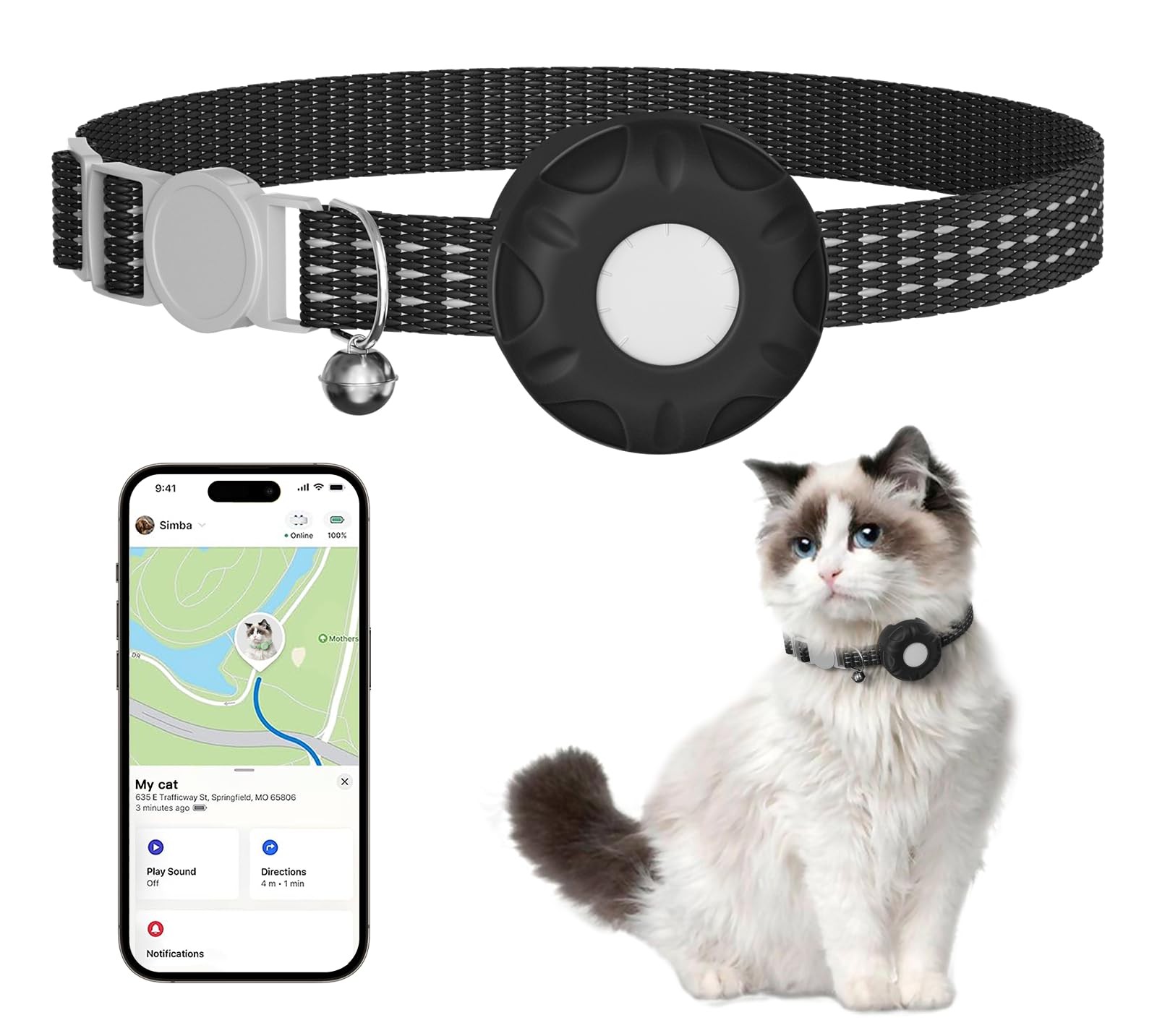 Cat GPS Tracker, Waterproof, Pet Tracker for Cats, Works with Any Collar,Comp...