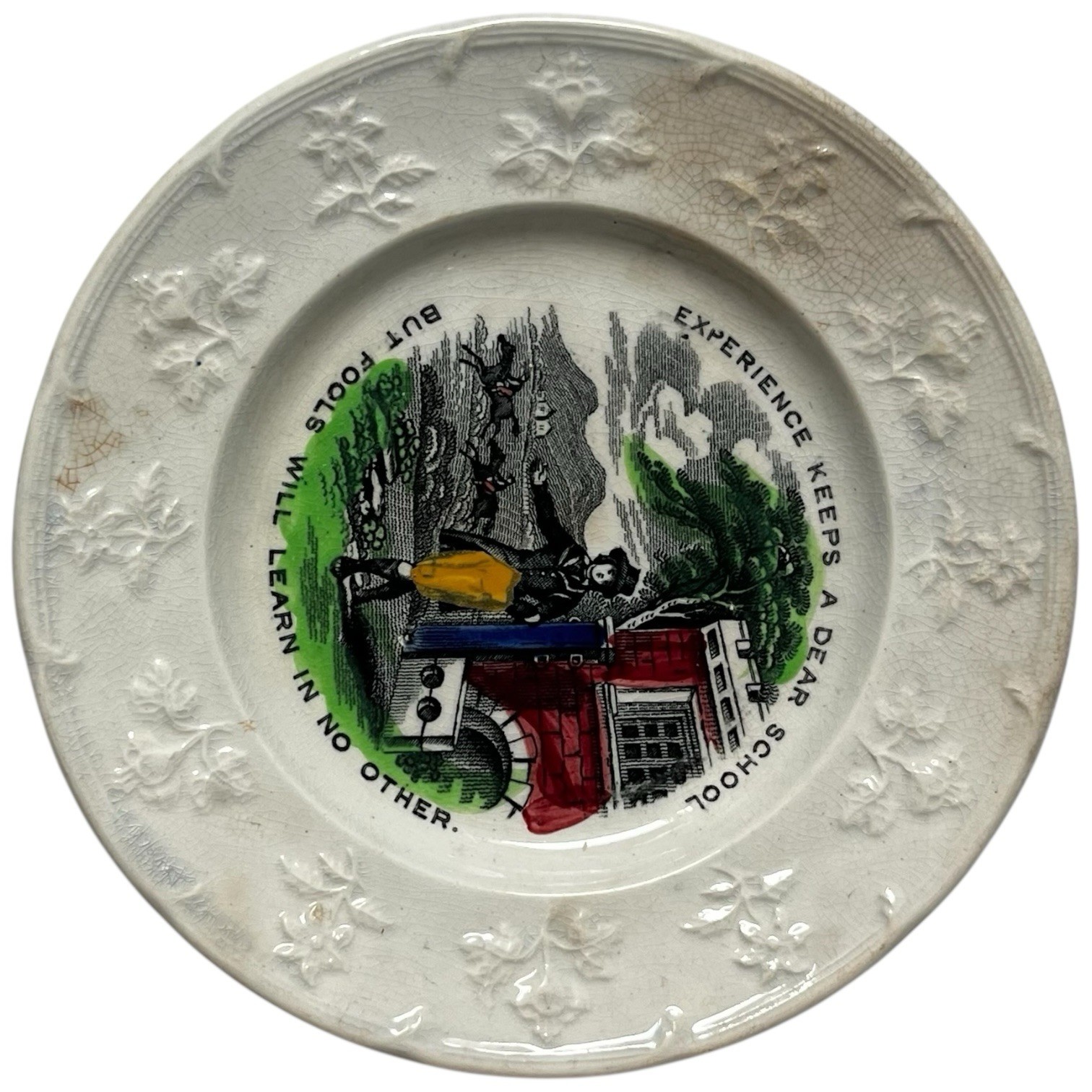 Antique 19th Century Staffordshire Child's Plate Experience Keeps A Good School 